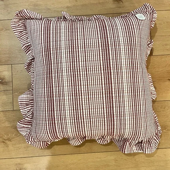 24"x24" Uneven Plaid with Ruffle Pillow Burgundy/Cream - Threshold™ studio mcgee - Picture 6 of 6